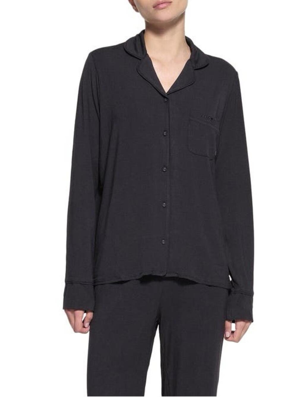 Skims Soft Lounge Ribbed Knit Black Button Down Pajama Top Long Sleeve Size 2X